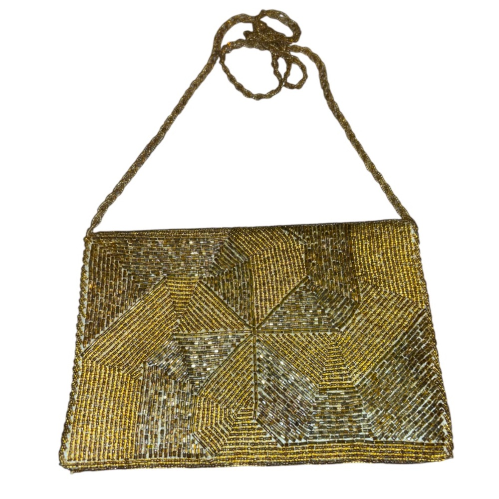 Vintage Magid Evening Bag Women's Gold Glass Seed Beaded Purse Shoulder Strap